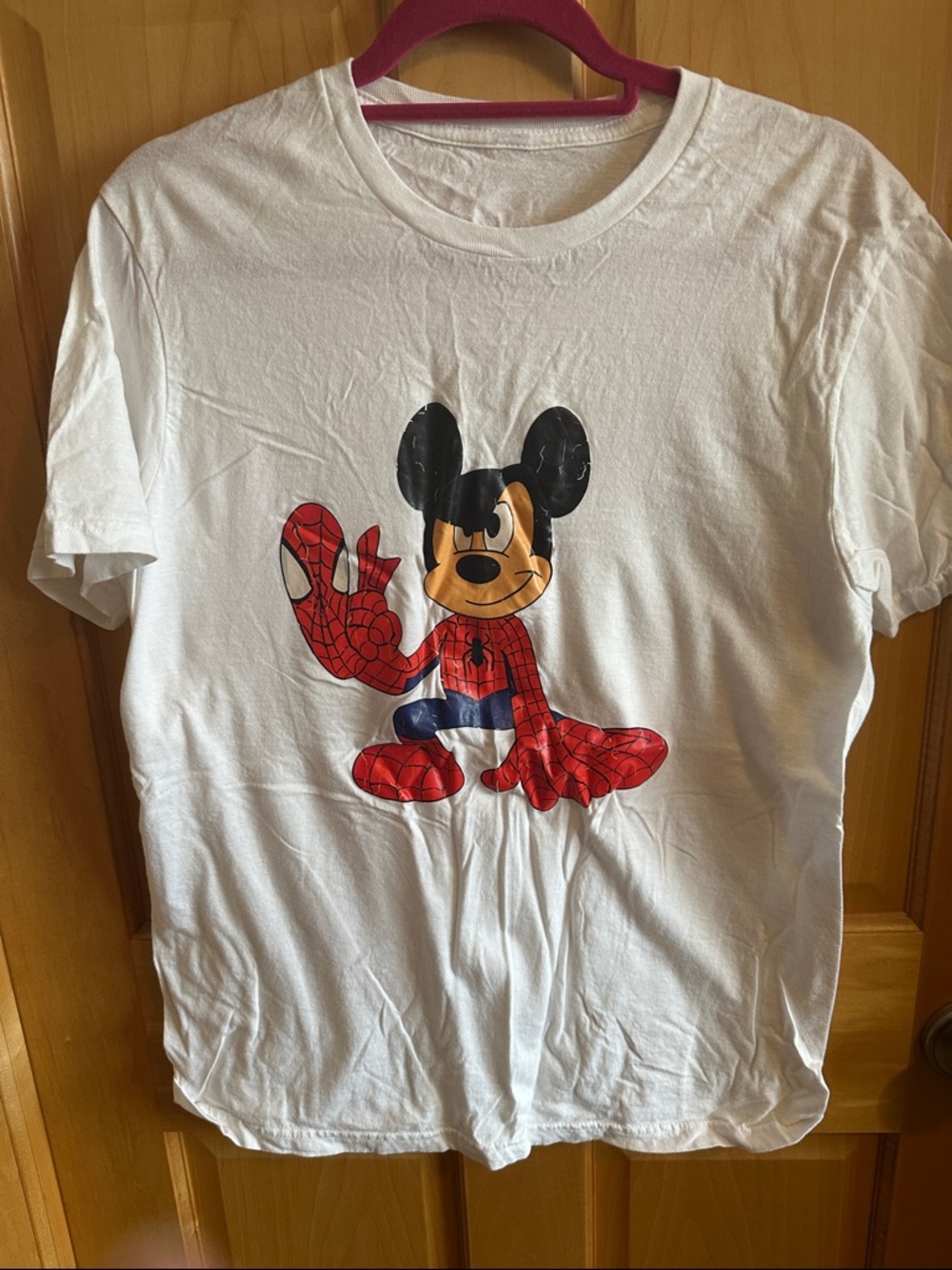 Disney White Tee with Red, Black & Blue Spidey-Mouse Graphic